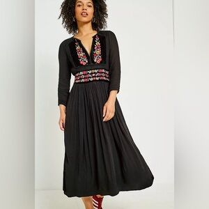 Free People Flora Embroidered Floral Midi Dress Black